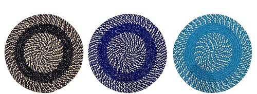 Image of Cotton Round Doormat for Entrance|Handmade Cotton Doormat | Quick Dry, Washable Door Mat for Home, Bathroom & Bedroom - 16 Inch Small (Coffee-Blue-Sky-3)