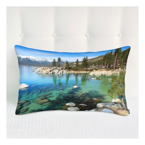 Siwehtu Cushion Covers Pillowcase Lake Tahoe, Decor Throw Pillow Covers for Living Room Lake Tahoe Snow Mountains Rocks Trees Pillow Cases for Couch Sofa Bed Office 20x30 Inches
