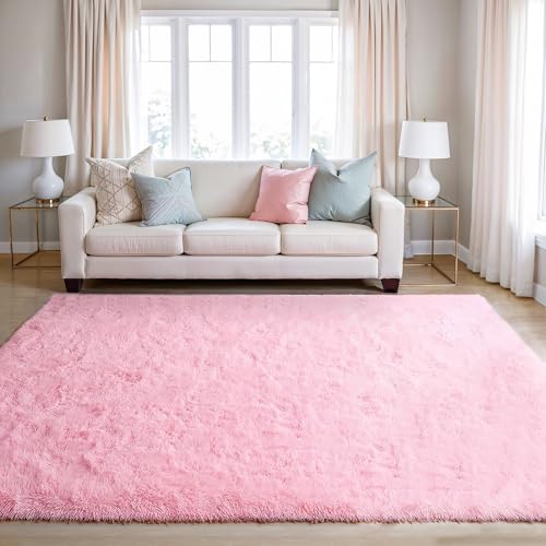 BEIMO Rugs Living Room Large 160x230cm, Pink Bedroom Rug Fluffy Faux Fur Carpets, High Pile Soft Rug Non Shedding, Modern Non Slip Area Rugs