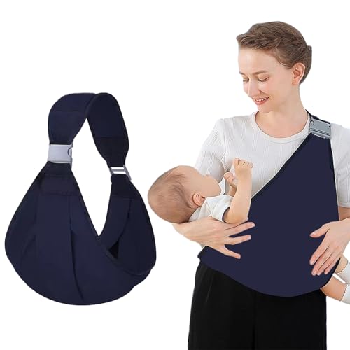 ZenyTra Tragetuch Baby Neugeboren, Trageschlinge aus Baumwolle, Seitliche Tragehilfe für Säuglinge 0-12 Monate, Atmungsaktive Babytrage für Neugeborene bis Kleinkinder, Dunkelblau 42x16cm
