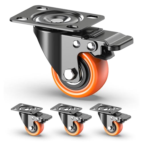 2 Inch Caster Wheels with Brakes, Heavy Duty 272kg Capacity, Swivel Quiet PVC Casters with Double Ball Bearings, for Hardwood/Tile/Carpet Floors – 4 Pack (All with Brakes)