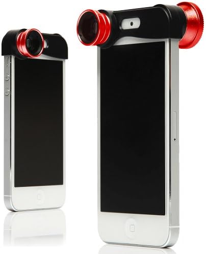 JKase 3-in-1 Camera Lens Kit Wide Angle Lens + Macro Lens + 180 Fish Eye Lens for iPhone 5 (Red) - Retail Packaging