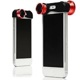 JKase 3-in-1 Camera Lens Kit Wide Angle Lens + Macro Lens + 180 Fish Eye Lens for iPhone 5 (Red) - R