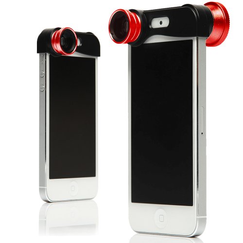 Jkase 3-In-1 Camera Lens Kit Wide Angle Lens + Macro Lens + 180 Fish Eye Lens For Iphone 5 (Red) - Retail Packaging #TOP2