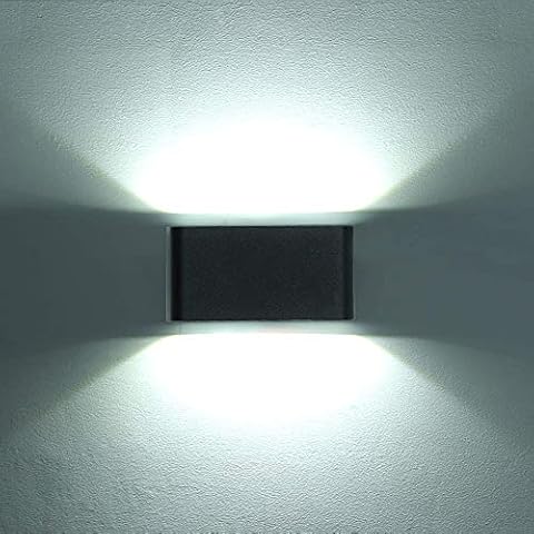 HLFVLITE Outdoor Wall Light 6W Up Down Outside Light Die-Caster Aluminum Front Door Light Mains Powered Led Black Wall Lamp, IP54 Waterproof, Cold White 6000K, 600LM Cover