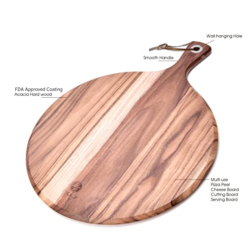 Bill.f Acacia Wood Pizza Peel,12" Cutting Board, Cheese Paddle Board, Bread And Crackers Platter For Serving And Minor Food Prepare With Handle - 16 X 12 X 0.5 Inch #TOP1