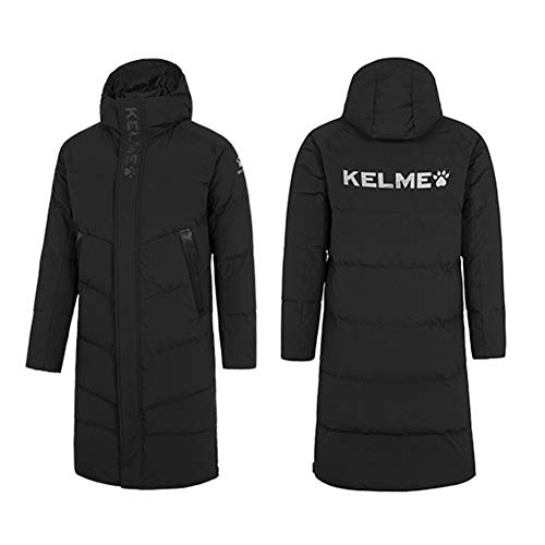 [ケルメ] ロング ダウンジャケット メンズ ダウンコート 軽量 ベンチコート トレーニング フーデッド 防寒 (ブラック, M)