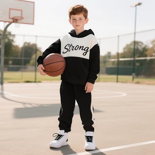 Image of Kids Boys Clothes Color Blocking Hoodie Sweatshirts and Pant 2Pcs Fall Outfits Set Size 5-10
