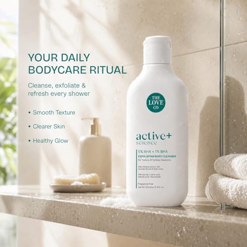 Image of THE LOVE CO. 5% AHA + 1% BHA Body Wash for Strawberry Skin, Rough Bumpy Skin, Tan Removal & Clogged Pores, Exfoliating Body Cleanser for Smooth Glowing Skin, 200ml