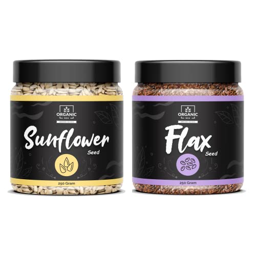 Image of Organic Box 100% v Natural and Premium Raw Sunflower and Flax Seeds For Eating 250gm Each| Protein and Fibre Rich Superfood, Healthy Seeds [Jar Pack] (500 Gram)