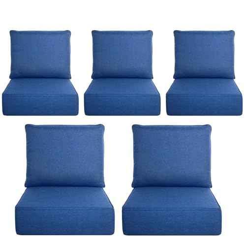 Image of Luxury 6 inch Thick Outdoor Cushion Set 5-22x24 Patio Furniture Cushions with 28D High-Density Foam, Water-Resistant & Fade-Resistant Fabric, Removable Covers for Patio Furniture Sofa Couch -Blue