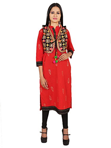 Image of Craft Trade Women's Cotton Embroidered Kutchi Jacket with Tassels Sleeveless Mirror Work