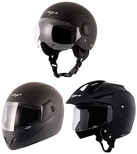Image of Vega Cliff Black Helmet-L&Vega Atom Dull Black Helmet-M&Vega Crux Open Face Black Helmet-L