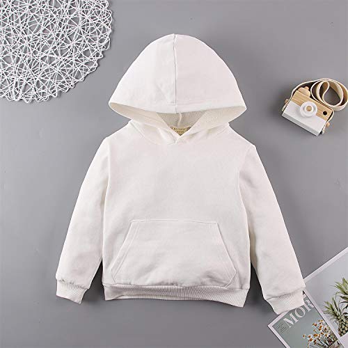 Modntoga Toddler Kids Baby Boy Girl Long Sleeve Basic Solid Hoodie Pullover Sweatshirt Sports Tops With Pockets Outfits (White, 3T) #TOP1