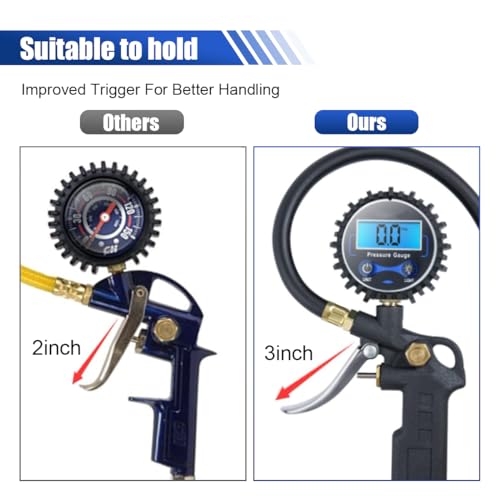 Image of Digital Tire Pressure Gauge with Inflator - 250 PSI Heavy Duty Tire Inflator with Gauge & Quick Connect Coupler - Car Tire Air Chuck and Compressor Accessories - 0.1 Display Resolution (1 Pack)