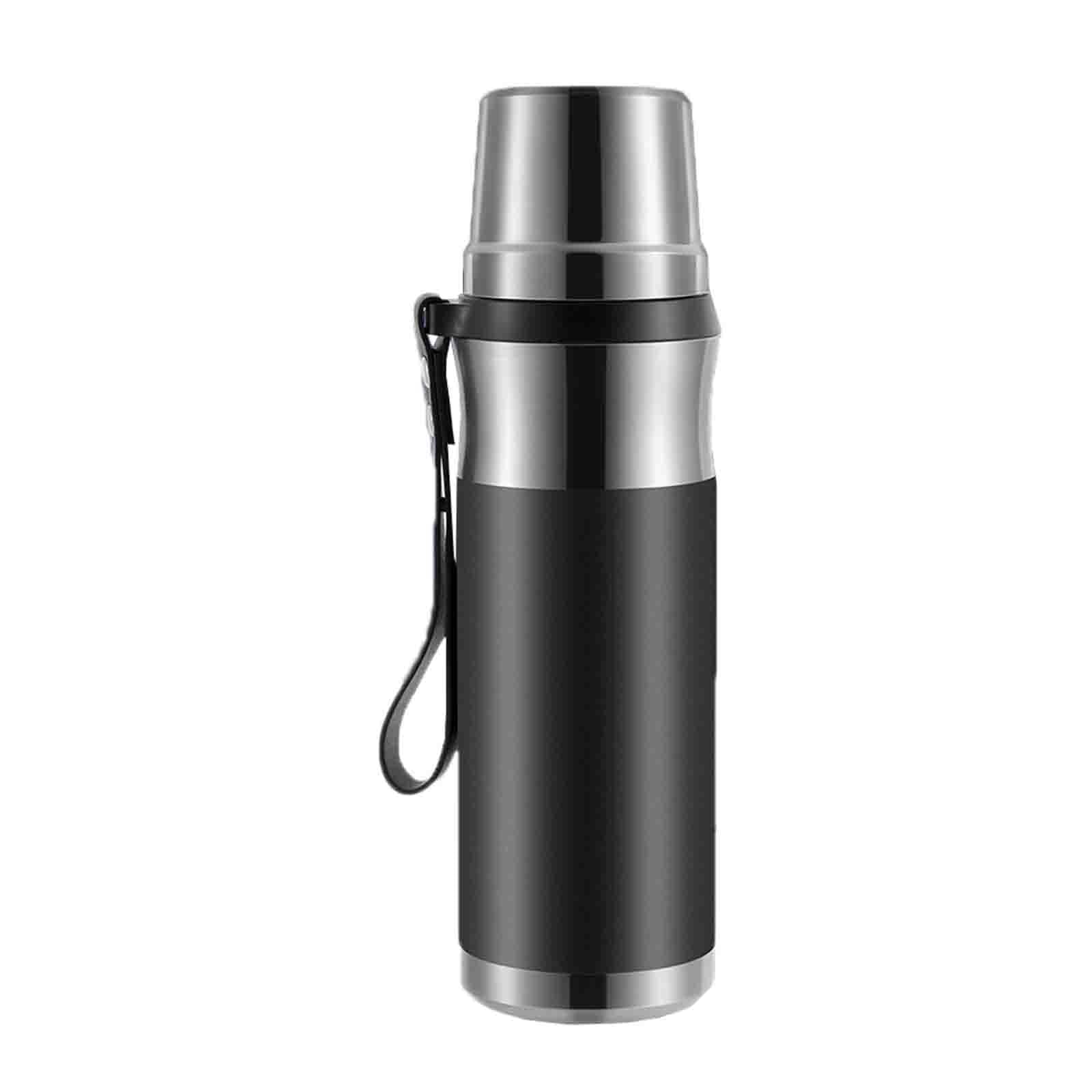 JUSHZ Sport Wasserflasche Water Bottle Wasser Flasche Thermoskanne Mit Becher Thermosflasche Thermobecher Thermosflaschen Isolierflasche 1 Liter Auslaufsicher Edelstahl Auto Geschenk (1000ml,Black)