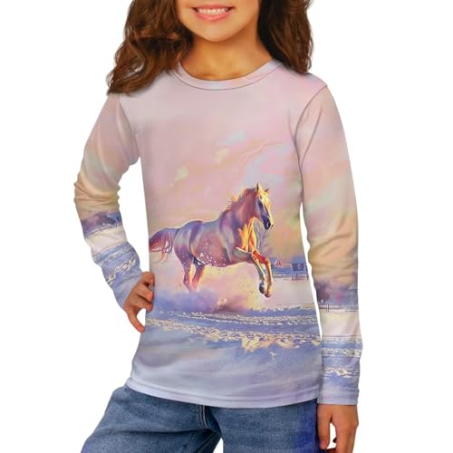 Girls Long Sleeve Shirts Casual Crewneck Soft T-shirts for Girls 3-16 Years Old3