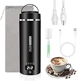 Travel Mini Kettle Portable Small Electric Kettle with Plug-in Boiling & Keeps Warm via USB, Portable Water Boiler with 4 Temperature Settings, 304 Stainless Steel with Auto Shut-off 16oz(Black)
