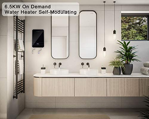 Electric Tankless Water Heater, ECOTOUCH 6.5KW 240V Smart Mini Water Heater Self-Modulating Showering Instant Hot Water Heater ECO65 Black - Thumbnail 6