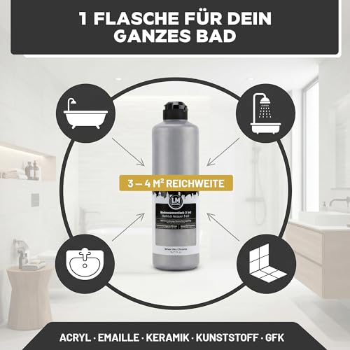 LM-Kreativ Badewannenlack 3 in 1 2K 500ml - Grau wie Beton - Auch nutzbar als Fliesenfarbe & Fliesenlack für Badezimmer, Badewannen… – Ansicht 6