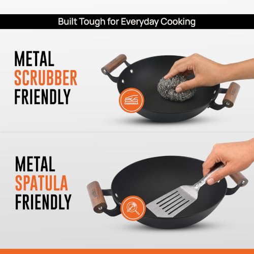 Image of KROSLO Lightweight Cast Iron Kadhai 28 cm | 100% Non-Toxic | Naturally Non Stick | Rust Resistant | Metal Spatula Friendly | Baby Food Safe