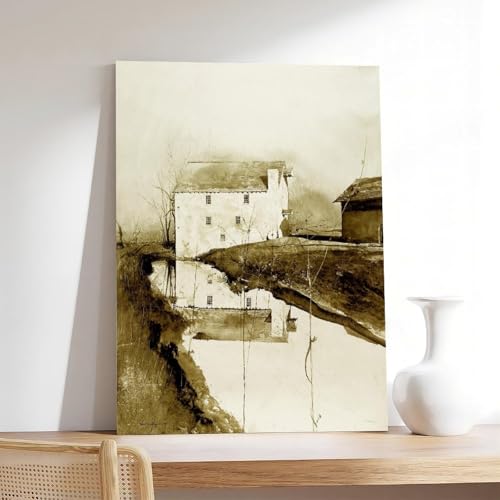 Impression sur toile Moulin à farine par Andrew Wyeth cadre suspendu 50x75 cm