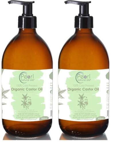 Cold Pressed Organic Pure Castor Oil 500 ml, Glass Bottle with a Pump, Vegan, BP Grade, Hexane Free, Non-GMO (Pack of 2) option