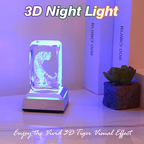 Erwei 3D Tiger Birthday Gifts For Men Dad Kids Crystal Laser Engraved Crystal Tiger Figurine Lamp Glass Tiger Statue Paperweights Gifts For Dad Husband Him Fathers Day #TOP5