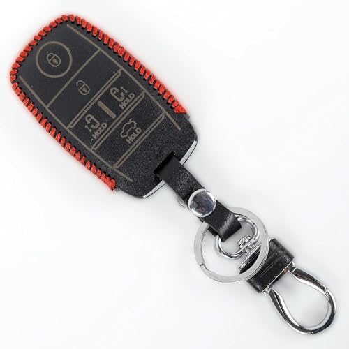 Image of Leather Car Key Cover Case for Kia Carnival (Black)