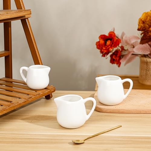 Koythin 2-Piece Ceramic Small Coffee Creamers, Tiny Creamer Pitcher for Milk Sauces Chocolate Jam, Adorable White Milk Pitchers for Parties Afternoon Tea, Mini Salad Dressing Container (2.9 oz/85 ml) - Thumbnail 7