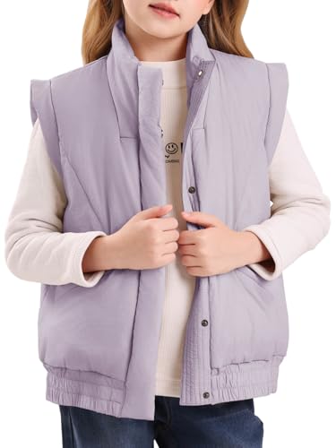 Girls' Winter Puffer Vest Cute Sleeveless Button Outerwear Coats Water Resistant Warm Quilted Jacket 5-14Y2