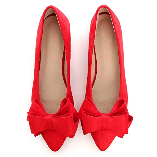 Image of WENJIAZHIZHI Square Toe Bow Ballet Slip-On | Classic Suede Finish,Chic Bow Detail,Effortless Everyday Style,Wedding Party Office,Plus Size Available