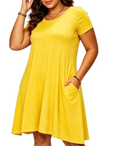 Image of Afibi Womens Short Sleeve Loose Pockets Dress Casual Swing T-Shirt Dresses