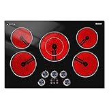 30 Inch Electric Cooktop Karienvir, 5 Burner Cooktop 8500W Built-in Electric Stove Top, Anti-slip Knob & Touch Control, Dual-Ring Burner, 30" Safety Lock, Timer, 220V Hardwired