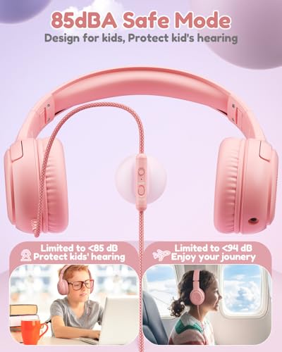 Image of Kids Headphones with Microphone Foldable Stereo Tangle-Free 3.5mm Jack Wired Cord On-Ear Headset for Children /Teens /Boys /Girls /Smartphones /School /Kindle /Airplane Travel /Plane /Tablet (Pink)