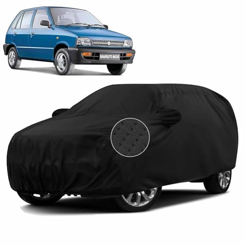 Image of Sulfar 100% Waterproof Car Body Cover Compatible with Mirror for Maruti Suzuki 800 (Triple Stitched, Full Bottom Elastic, Black-TB)