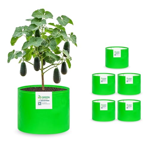 Image of HDPE Grow Bags for Plants 12X15 Inch (Pack of 6) | 260 GSM Heavy Duty UV-Protected Round Green Colour Plant Bags for Terrace and Vegetable Gardening | Strong & Reusable|