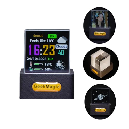 GeekMagic - Mini cubo holográfico 3D, pantalla de fotos 3D de cristal holográfico WiFi, estación meteorológica inteligente y reloj digital con animaciones GIF, marco de fotos electrónico, regalo