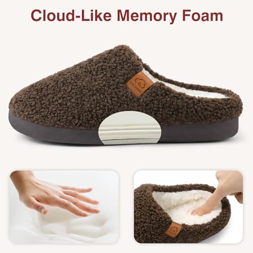 Image of Evshine Memory Foam Fuzzy Slippers for Women Curly Fleece House Shoes