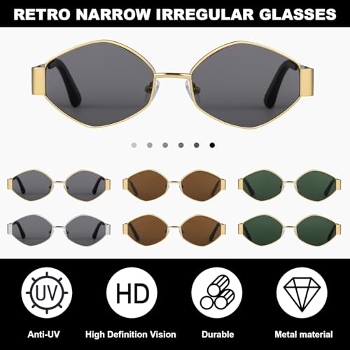 Trendy Hexagon Metal Sunglasses for Women Men Small Retro Narrow Metal Frame Shade2