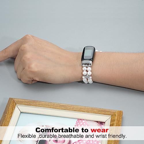 Image of Wongeto Compatible with Fitbit Luxe Bands,Fashion Handmade Elastic Stretch Pearl Bracelet Women Replacement Strap for Fitbit Luxe accssorises