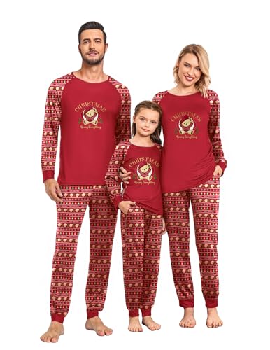 Ekouaer Family Christmas Pajamas Matching Sets 2025 Long Sleeve Pjs Sets Cute Sleepwear,Red Teddy Bear,M