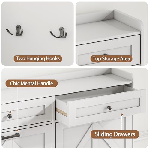 Image of Shoe Cabinet with 4 Flip Drawers & 2 Top Drawers, 43 inch Tall Freestanding Shoe Storage Organizer for Entryway, Wooden Narrow Hidden Slim Shoe Rack for Front Door Entrance, Hallway, Living Room, White