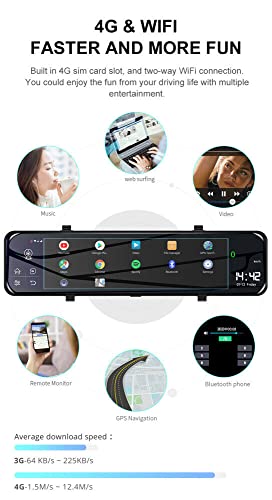Image of Android Dash Camera -Full HD Front and Rear Cameras | WiFi | GPS | BT | 4GB Ram / 32 GB ROM| Emergency Recording, Night Vision, Back Parking Assistance | 256 GB SdCard Support Dashboard Cam