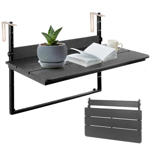 UFavo Home Balcony Railing Hanging Table Outdoor Folding Balcony Bar Table for Railings Patio Side Table with Adjustable Height for Deck, Patio,39.3"(L) x 15.0"(W), Black