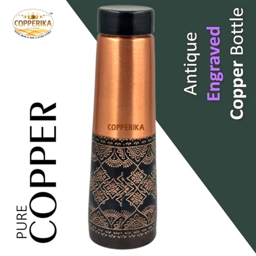 Image of Antique 100% Pure Copper Water Bottle 1 ltr PACK OF 2 Original Heavy Build | 100% Leak Proof | Return Gift Item | Marriage | Anniversary For Home, Office, Kids & Etc