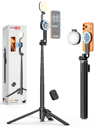 USKEYVISION Magnetic Tripod for iPhone & Android with Light,69” Extendable Selfie Stick for...
