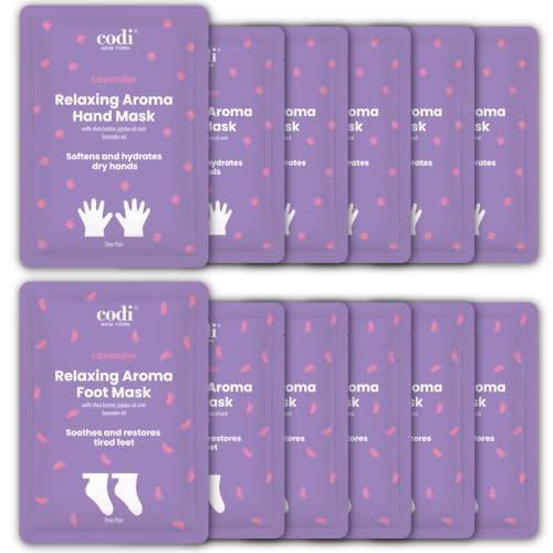 Relaxing Aroma Hand & Foot Mask Bundle, Home Spa Manicure Pedicure Socks & Gloves, 12 Pairs (6 Hand + 6 Foot), For Dry Cracked Hands & Feet, Hydrating Treatment, Made in Korea (Lavender)