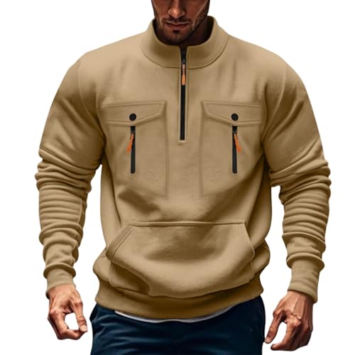 TOFOTL Sudadera Hombre Talla Grande Termica Personalizadas Tallas Grandes Jersey Cremallera Cuello Chaqueta Deporte Manga Larga Sudadera De Hombre Trabajo Oversize 4xl Cuello T-Caqui 4XL