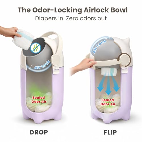 Image of iTouchless Odor-Locking Diaper Pail - 2026 Award-Winning Ag+ Silver Ion Nursery Bin - Fits Any Bag, No Refills Needed - Includes 20 Leak-Proof Bags (Holds 300 Diapers) - Lavender Orchid Hygienic Bin